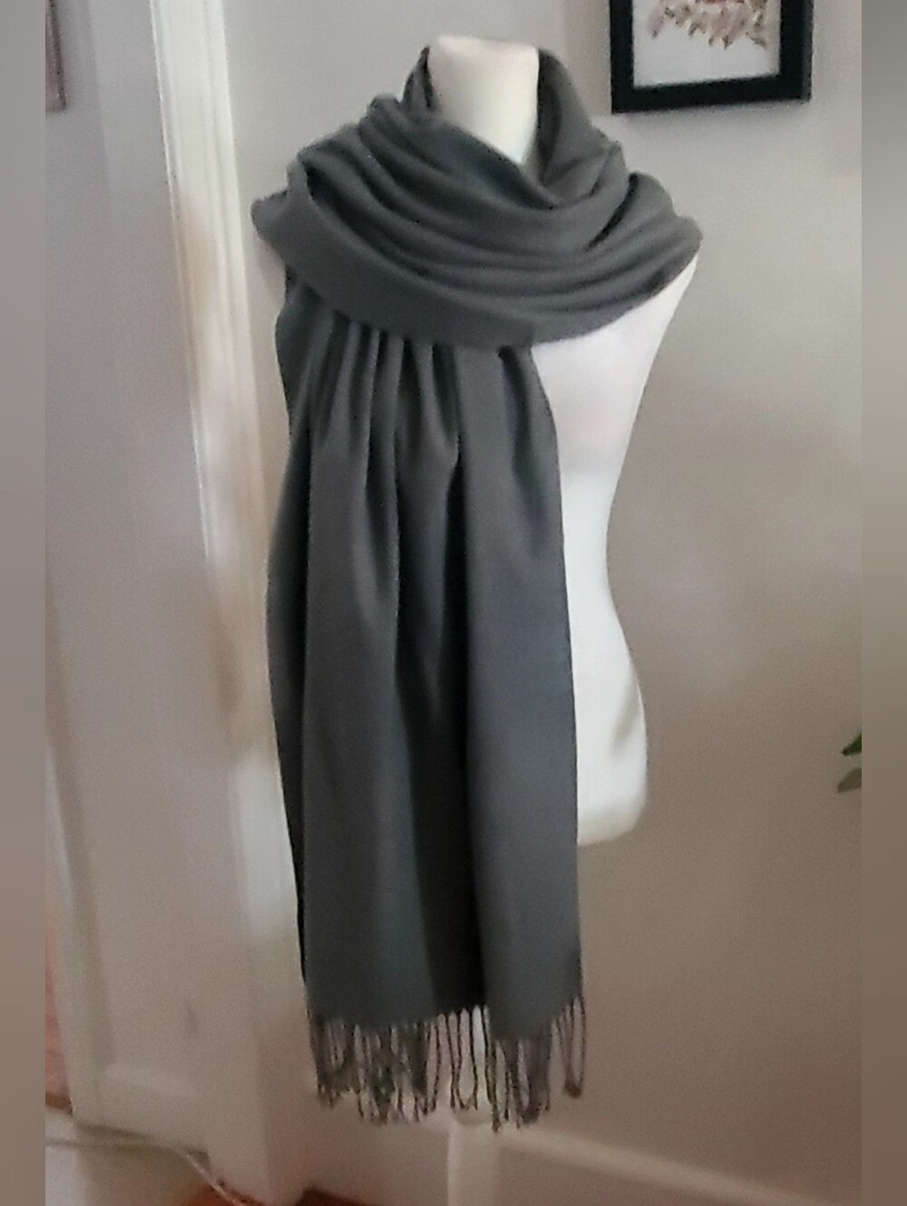 Elegant Gray Fringe Wrap Scarf
